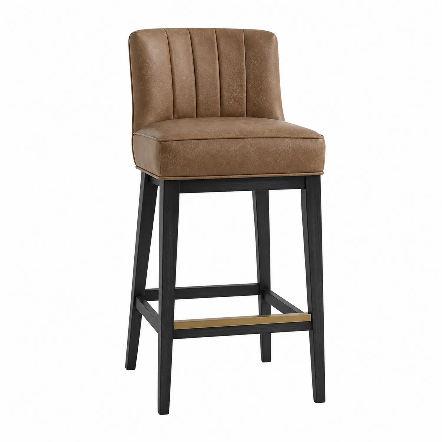 Barhocker aus PU-Leder Braun Schwarz Massivholz Sitzhöhe 75 cm