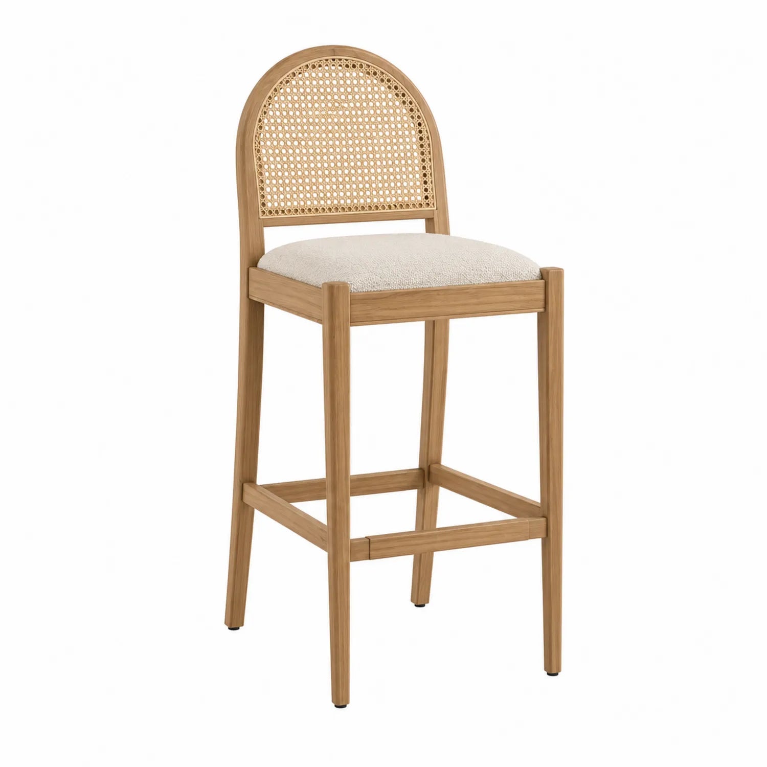 Holz Barhocker mit Rattangeflecht und Stoffpolster Naturholz/Beige 110 cm