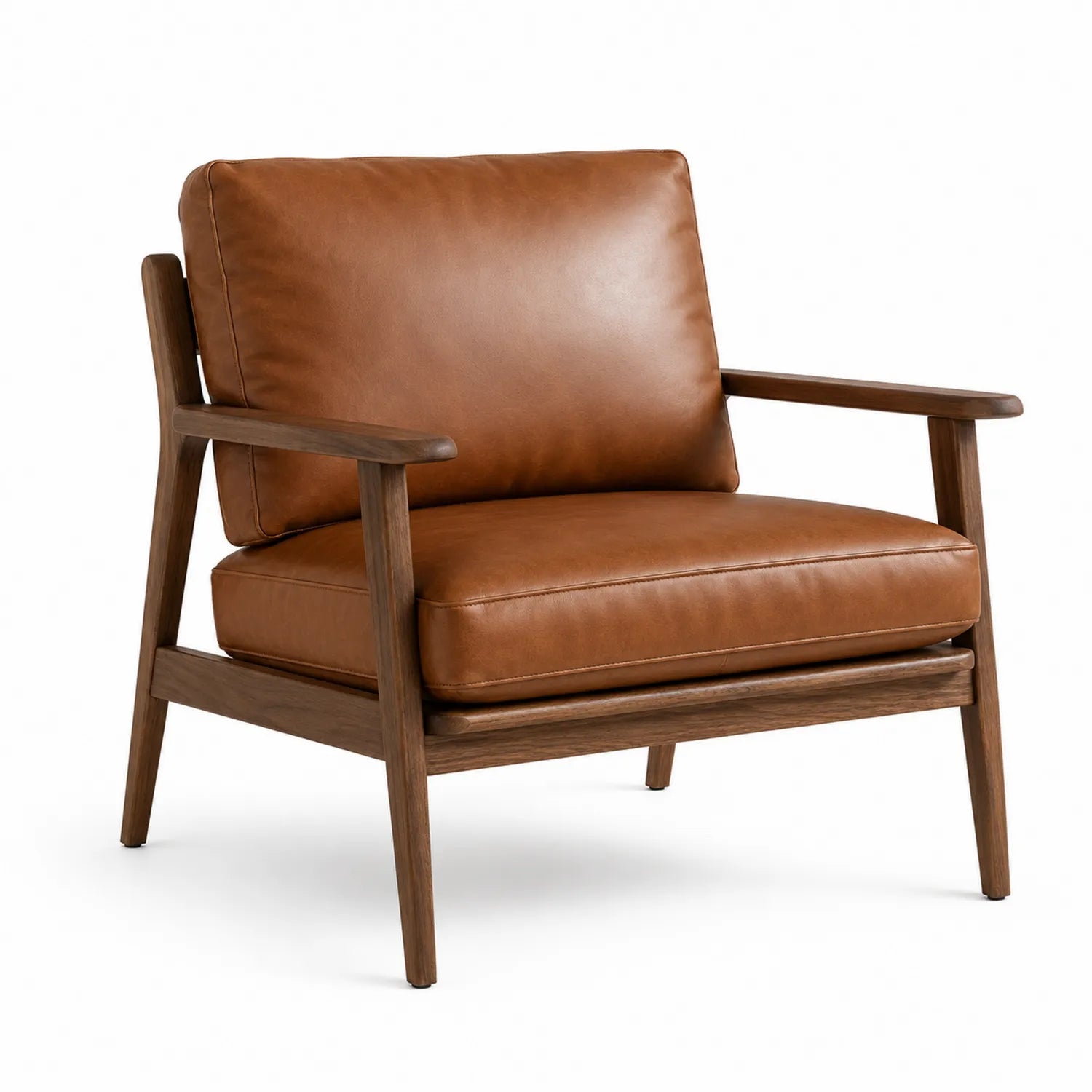 Sessel aus Walnussholz und PU-Leder Braun