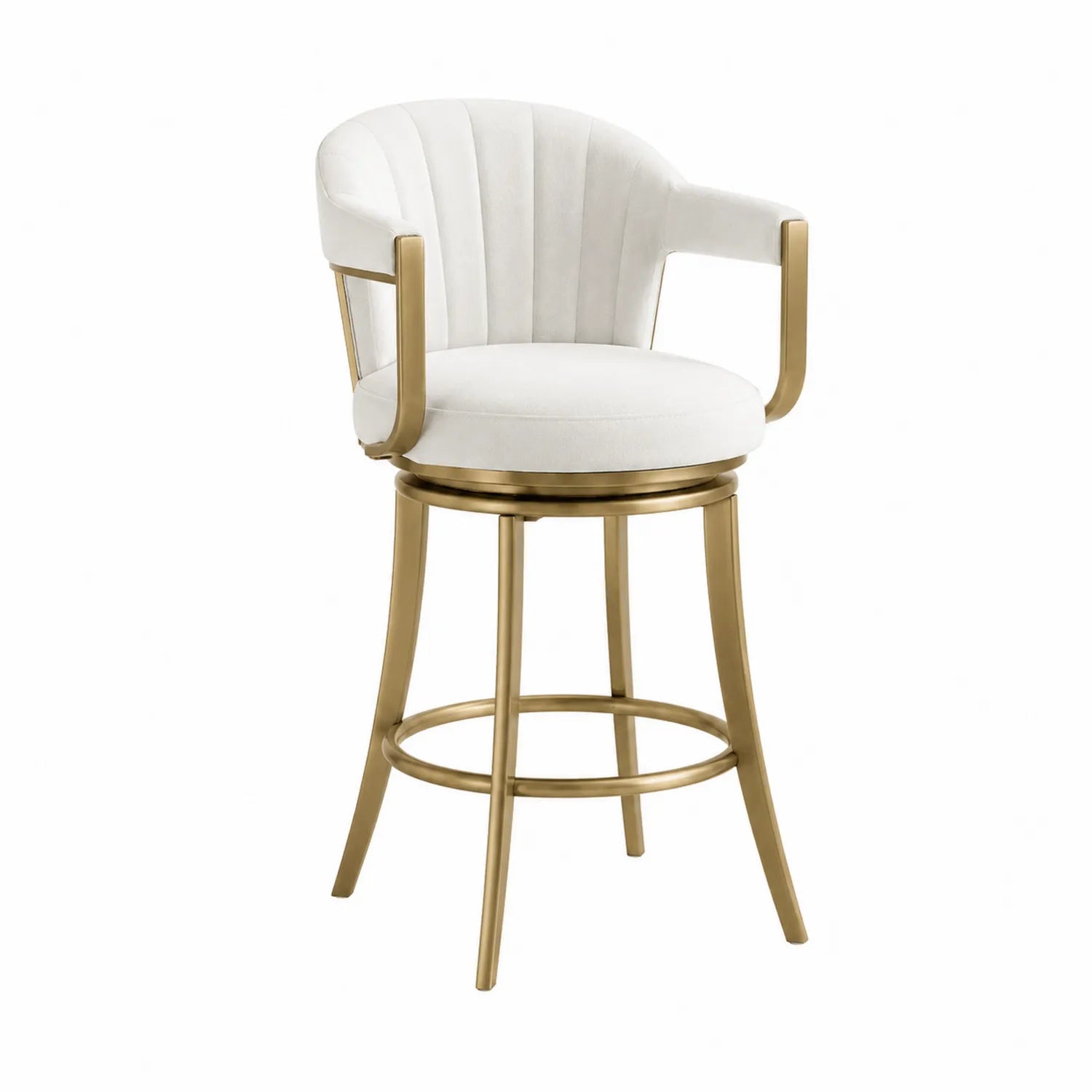 Barhocker mit Metallrahmen und Samtbezug Weiß Gold