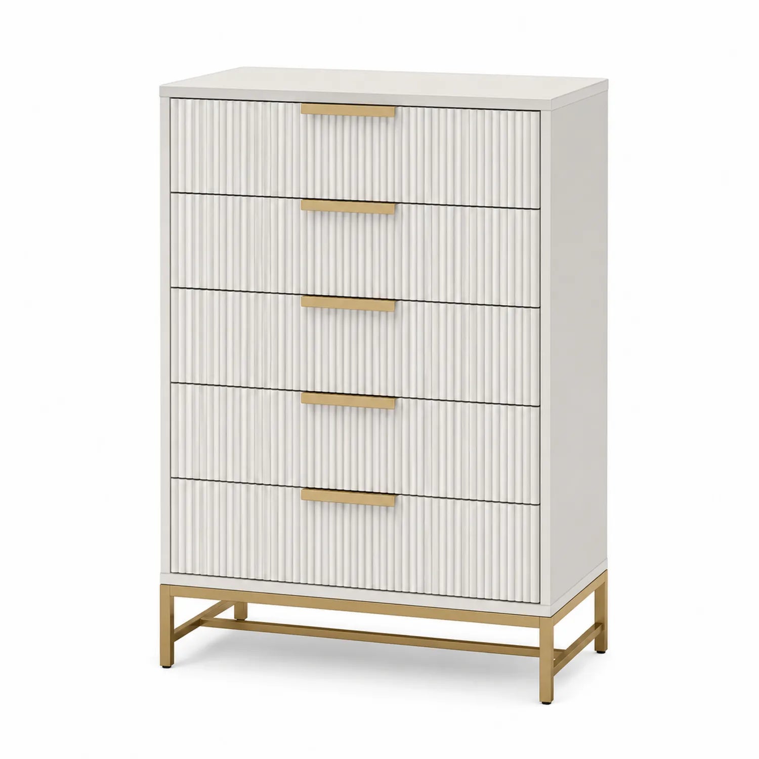 Kommode aus MDF und Stahl mit 5 Schubladen Weiß/Gold