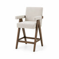 Barhocker mit Holzgestell und Armlehnen Beige