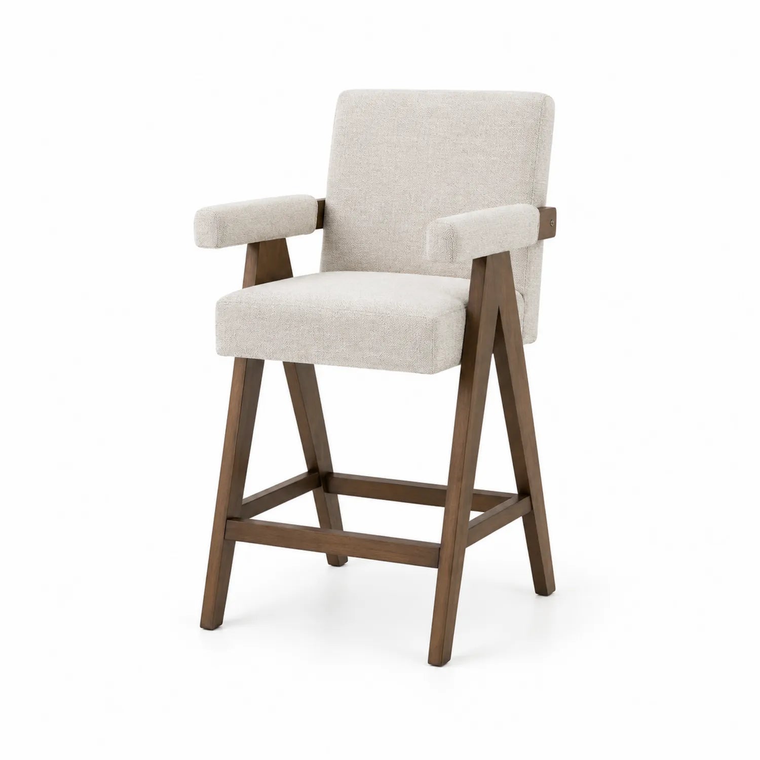 Barhocker mit Holzgestell und Armlehnen Beige