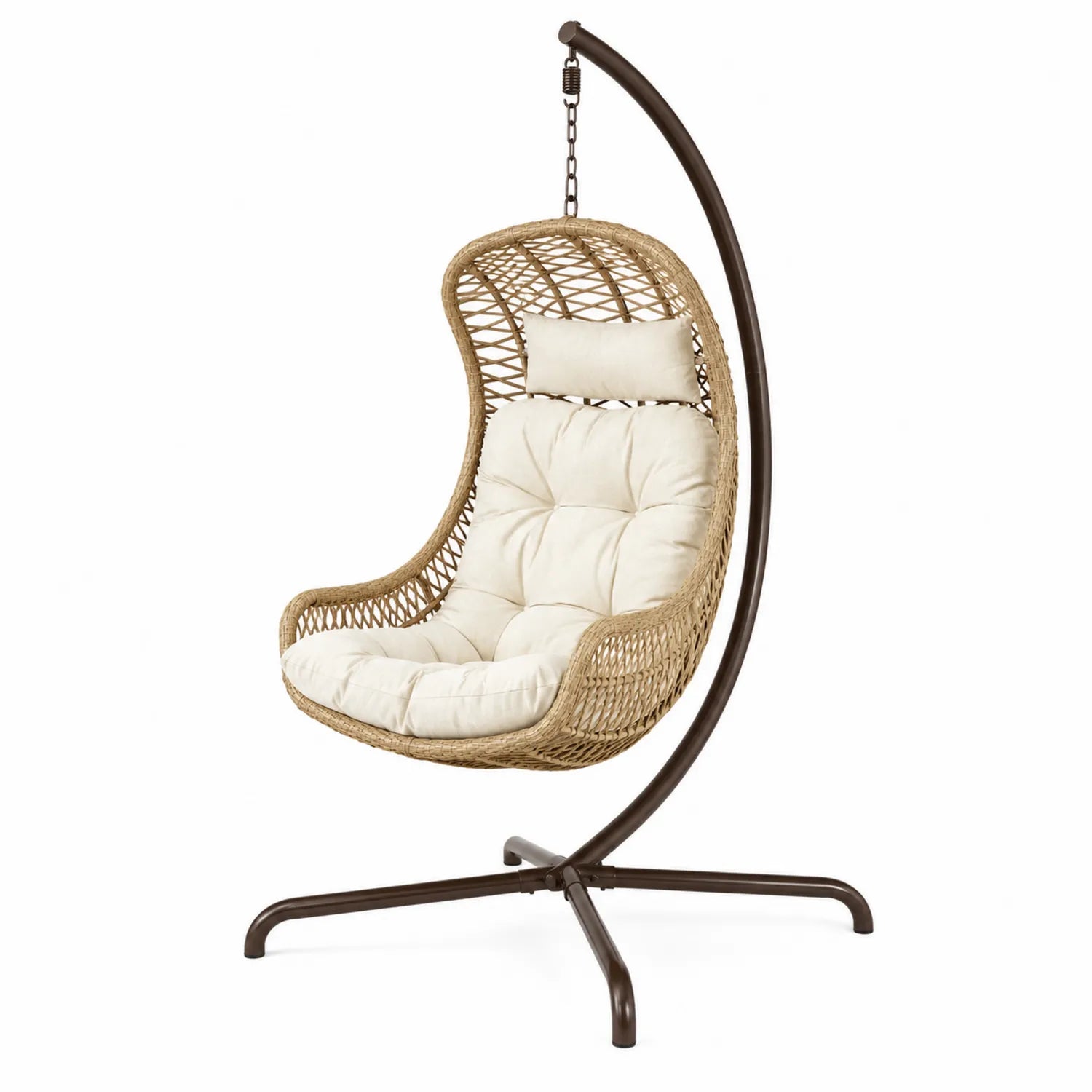 Rattan Hängesessel mit Stahlrahmen, Beige