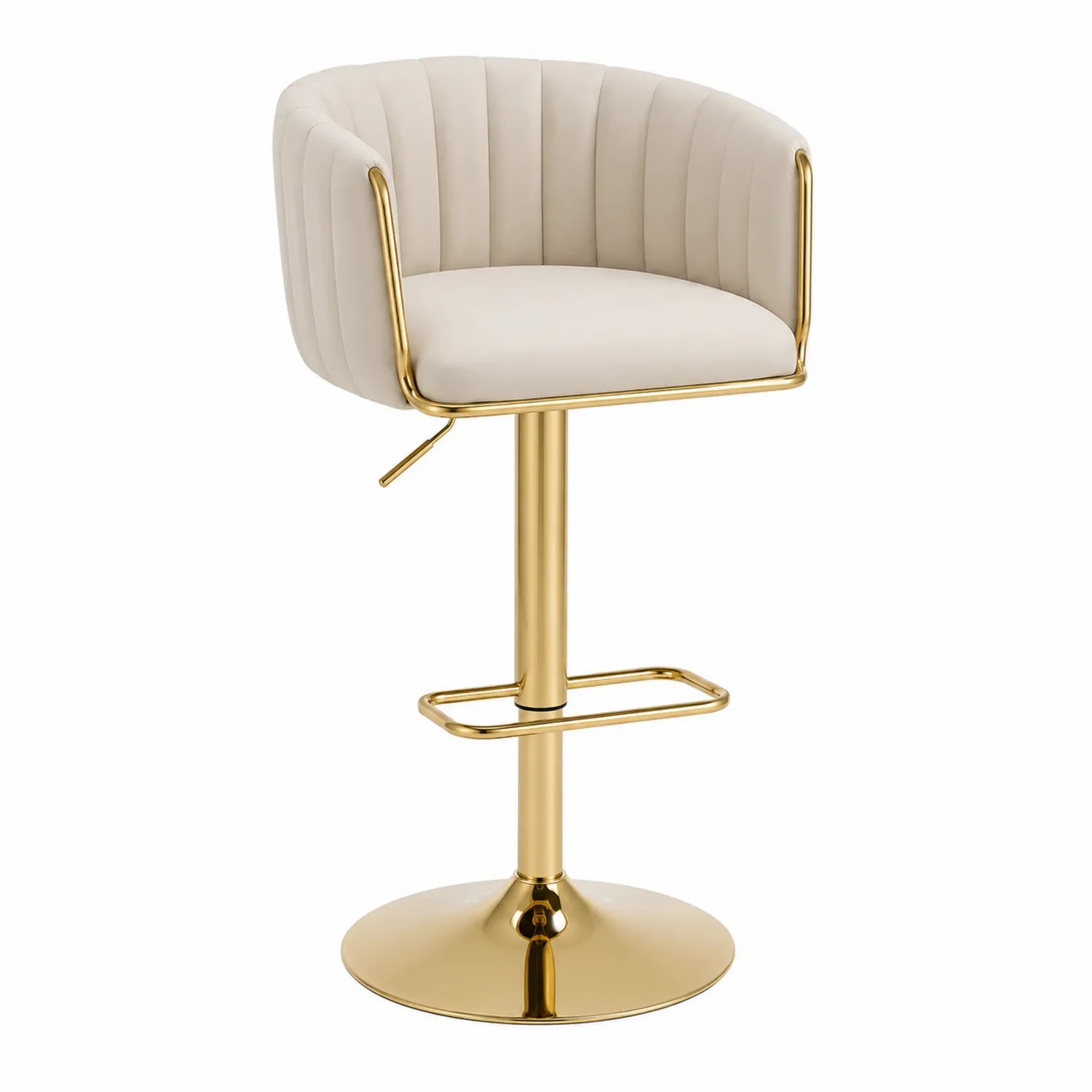 Barhocker mit Samtstoff und Metallrahmen, höhenverstellbar, Creme/Gold